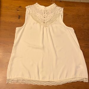 Xhilaration Cream High Neck Lace Trim Tank size L